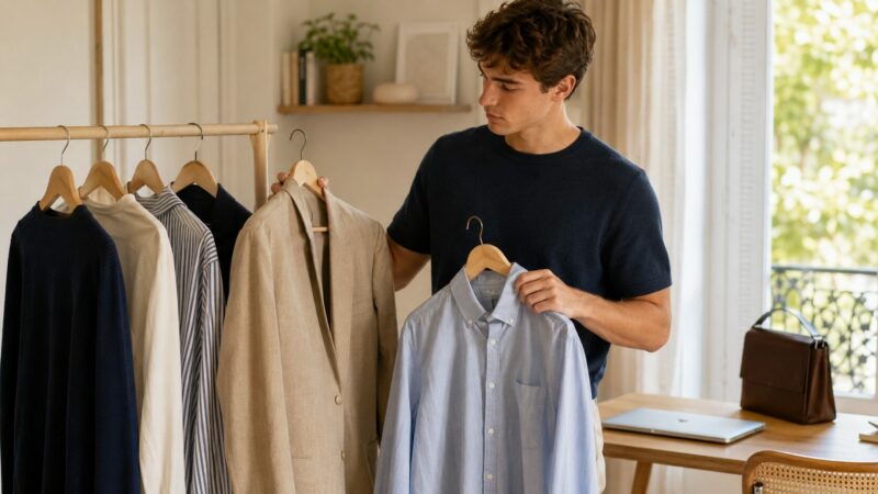 Jeune alternant préparant une garde-robe professionnelle responsable pour la rentrée